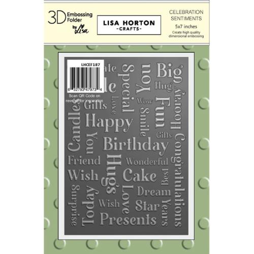 Lisa Horton Crafts Celebration Sentiments 5x7 3D Embossing Folder