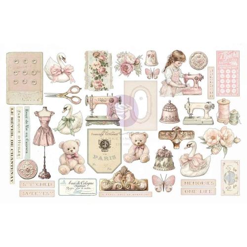 Prima Marketing - Buttons & Keepsakes Collection Ephemera - Stitched Clippings - 76 pcs w/ foil detail