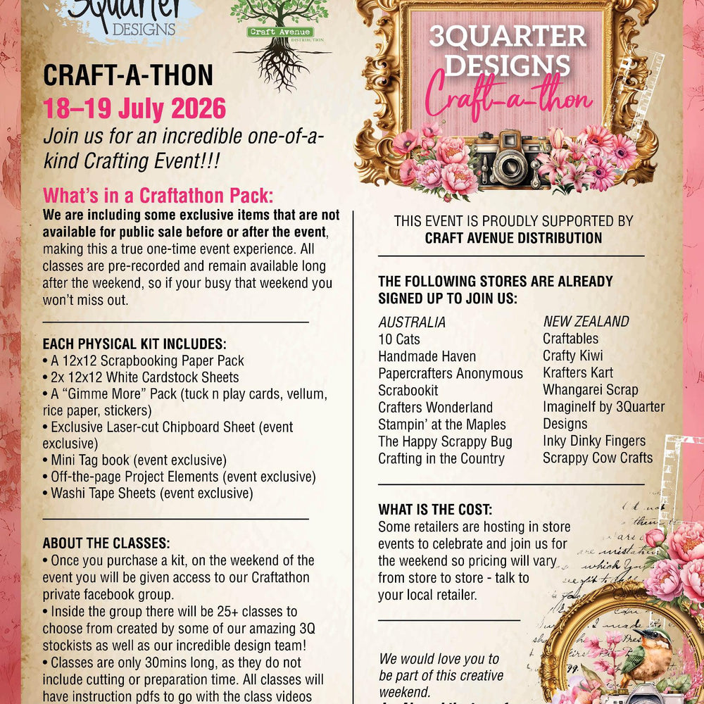 3Quarter Designs Craft-a-thon - Deposit Only