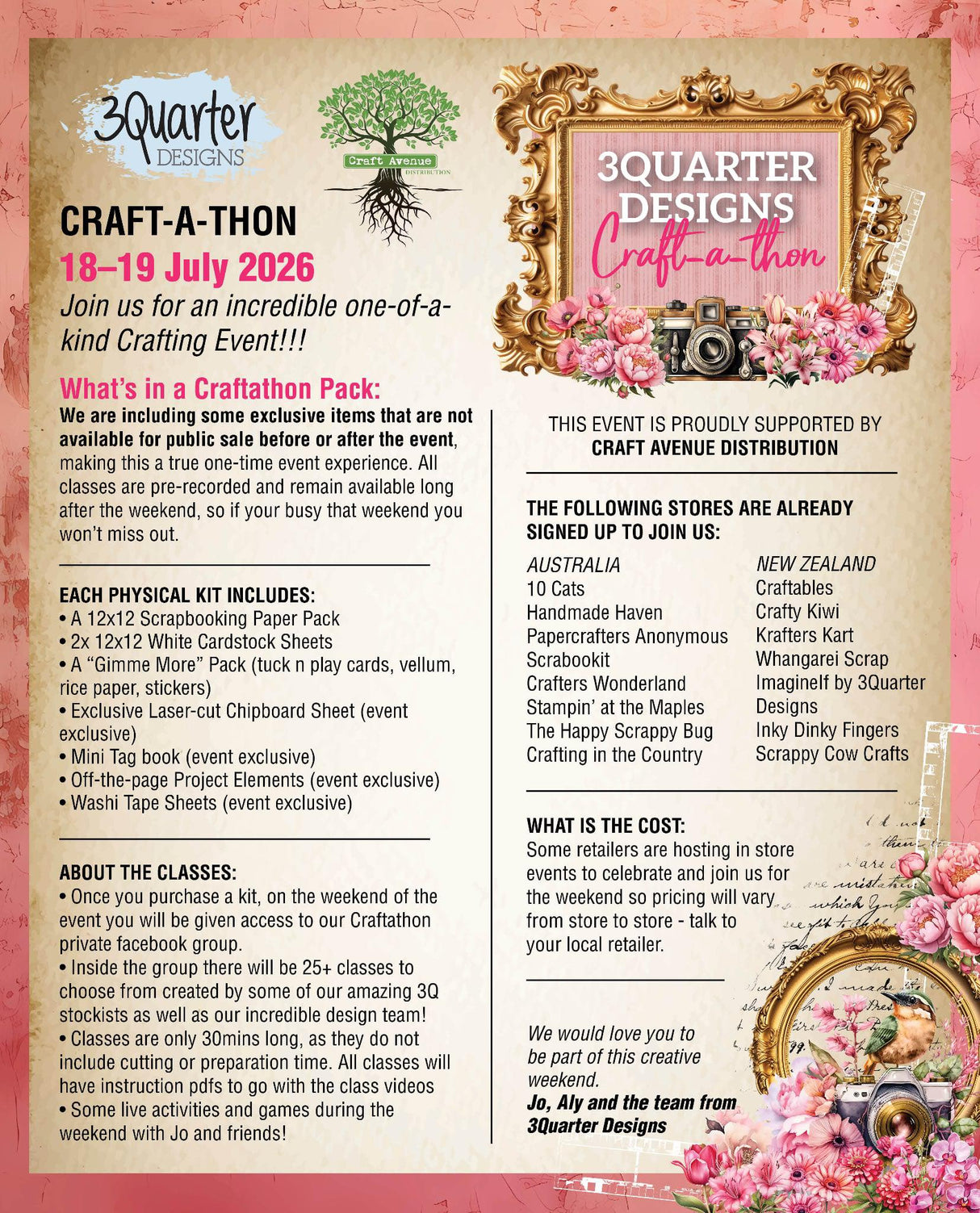 3Quarter Designs Craft-a-thon - Deposit Only
