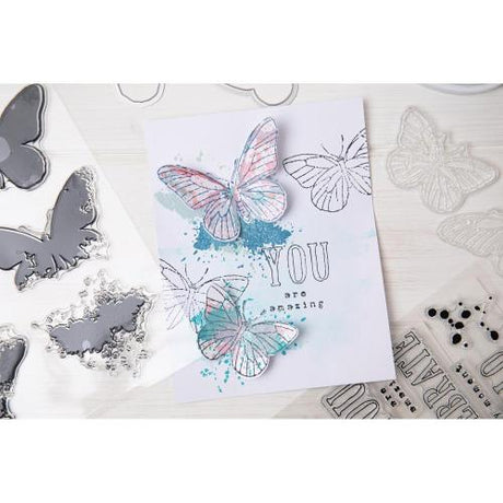 Sizzix Framelits Die w/Stamps by 49 and Market A5 Painted Pencil Butterflies