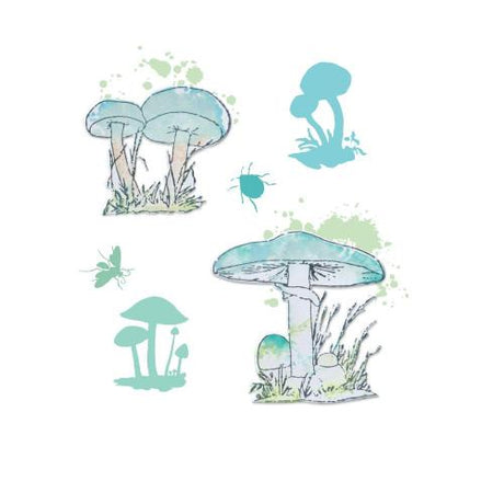 Sizzix Framelits Die w/Stamps by 49 and Market A5 Painted Pencil Mushrooms