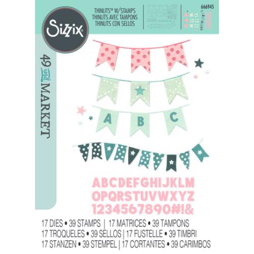 Sizzix Thinlits Die w/Stamps by 49 and Market Banner Bash (17+39pcs) (666945)