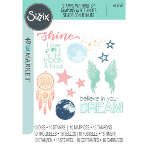 Sizzix Thinlits Die w/Stamps by 49 and Market A5 Starlight Dreams (10+16pcs) (666950)
