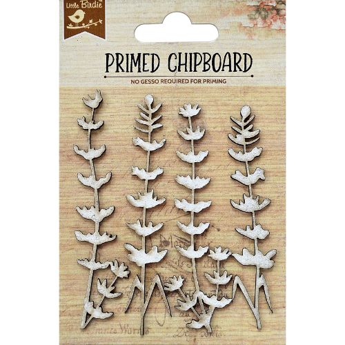 Little Birdie Laser Cut Primed Chipboard 4/Pkg-Tropical Fern