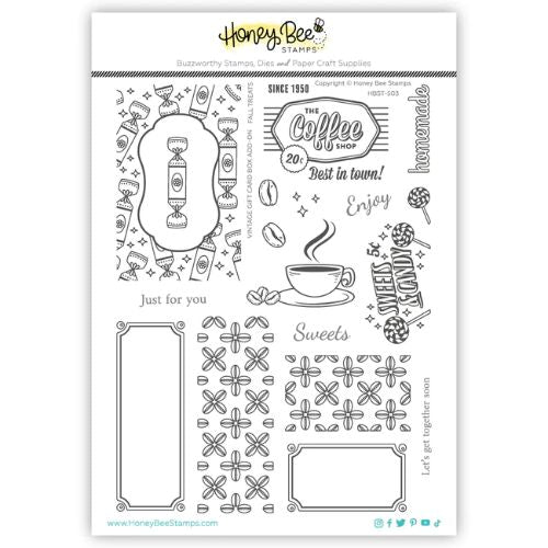 Honey Bee Stamps - Vintage Gift Card Box Add-On - Fall Treats 6x8 Stamp Set