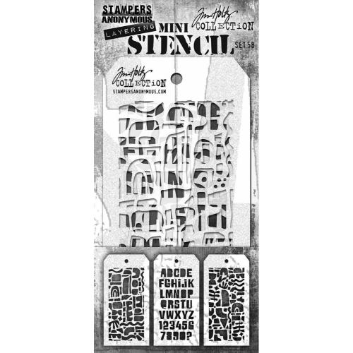 Stampers Anonymous -  Set #58 Tim Holtz Layering Mini Stencil (3pcs) (MST058)