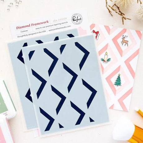 Pinkfresh Studio - Diamond Framework stencil