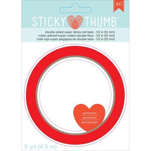 Sticky Thumb Double-Sided Super Sticky Red Tape .5"X5yd