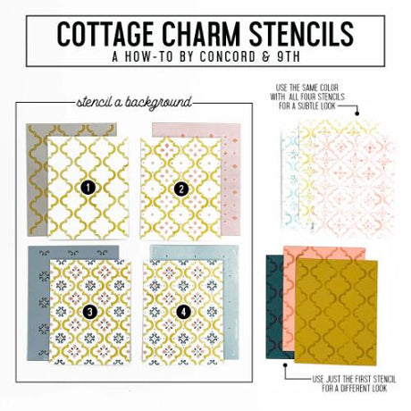 Concord & 9th - Cottage Charm Stencil Pack (4 qty; 4.75 x 6)