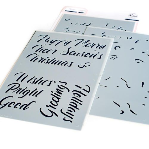 Pinkfresh Studio - Stencils 6.25"X9.75" 3/Pkg Brushed Sentiments Holiday Layering