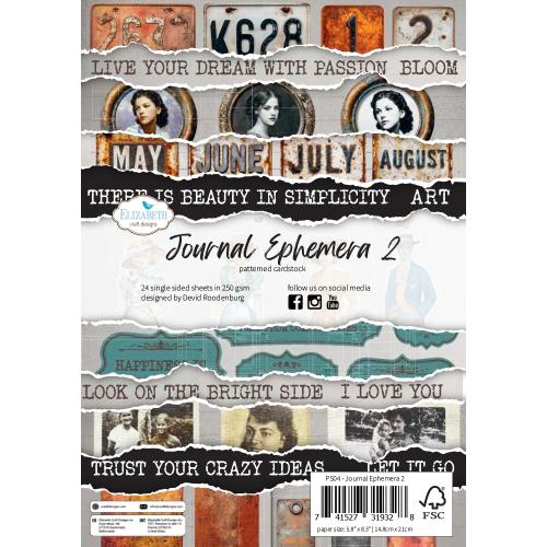 Elizabeth Craft Designs Beautifully Worn A5 Patterned Cardstock Journal Ephemera 2 by Devid Roodenburg (PS04)