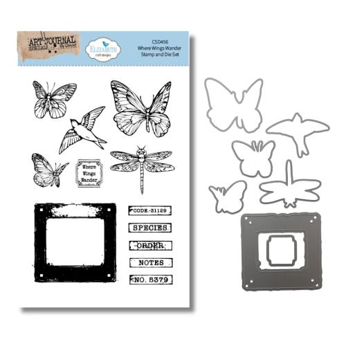 Elizabeth Craft Designs Beautifully Worn Stamp and Die Set Set Where Wings Wander by Devid Roodenburg (CSD456)
