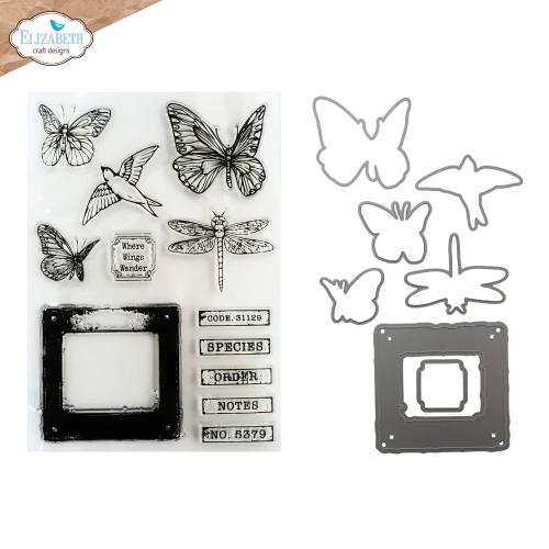 Elizabeth Craft Designs Beautifully Worn Stamp and Die Set Set Where Wings Wander by Devid Roodenburg (CSD456)