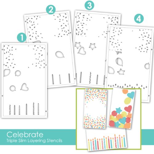 Taylored Expressions - Triple Slim Layering Stencil - Celebrate - Postage as per Actual