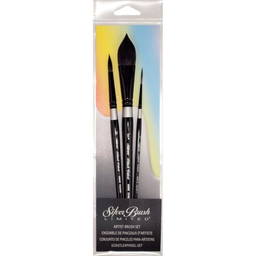 Black Velvet Watercolor Brush Set 3/Pkg Script Liner, 3/4 Oval Wash & #8 Round