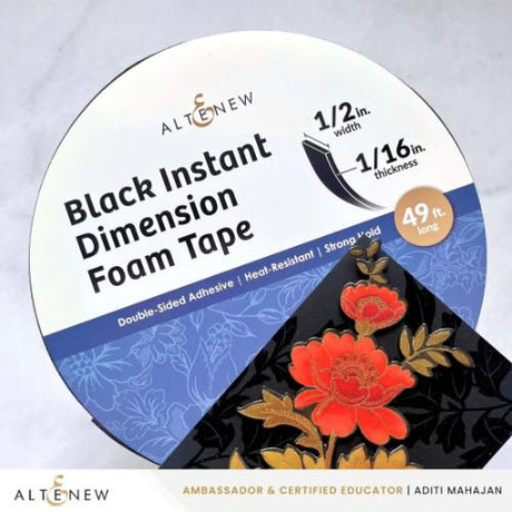 Altenew - Black Instant Dimension Foam Tape - 1/16'' x 1/2'' x 15m - Postage as per Actual