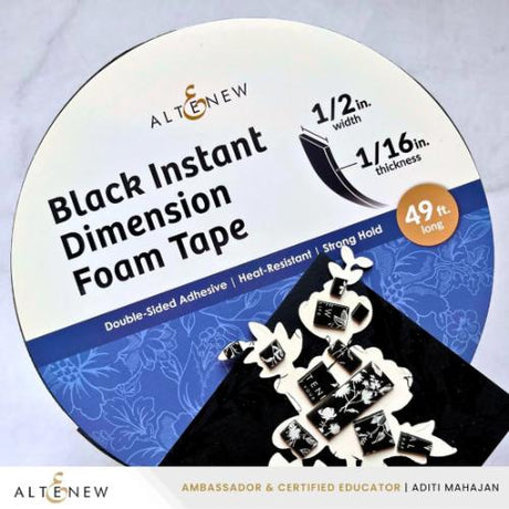 Altenew - Black Instant Dimension Foam Tape - 1/16'' x 1/2'' x 15m - Postage as per Actual