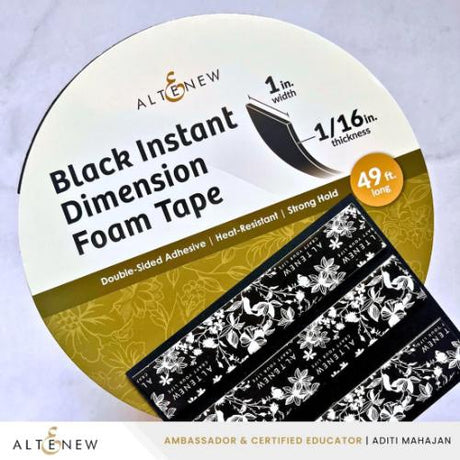Altenew - Black Instant Dimension Foam Tape - 1/16'' x 1'' x 15m - Postage as per Actual