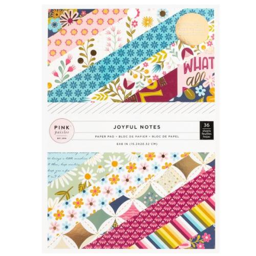 American Crafts - Pink Paislee Double-Sided Paper Pad 6"X8" 36/Pkg Gold Foil, Joyful Notes