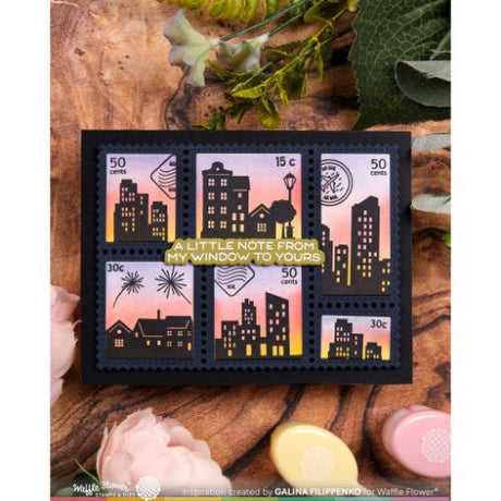 Waffle Flower - Postage Collage City Sunset Stamp Set