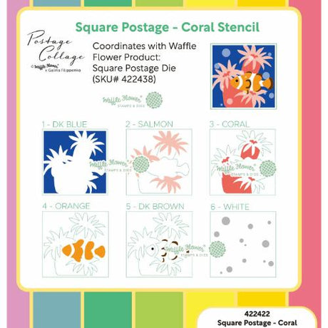 Waffle Flower - Square Postage - Coral Stencil