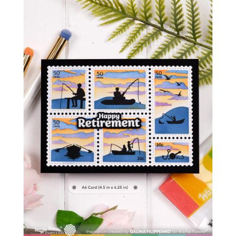 Waffle Flower - Postage Collage Fishing Silhouettes Stamp Set