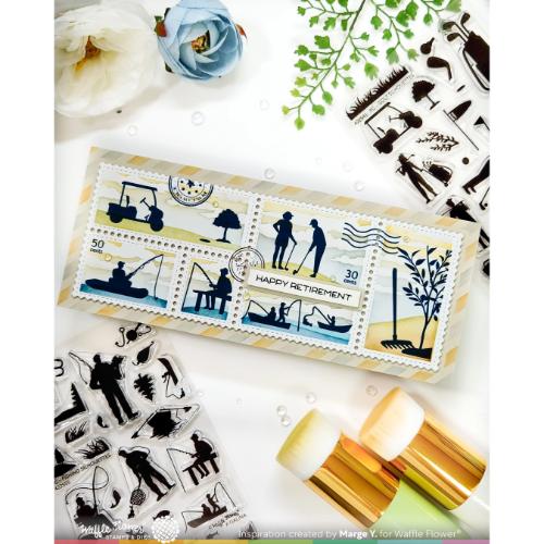 Waffle Flower - Postage Collage Fishing Silhouettes Stamp Set