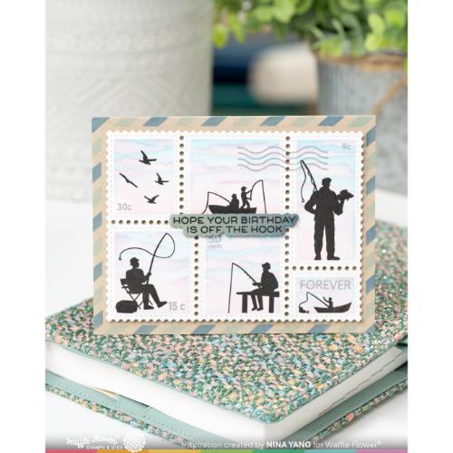 Waffle Flower - Postage Collage Fishing Silhouettes Stamp Set