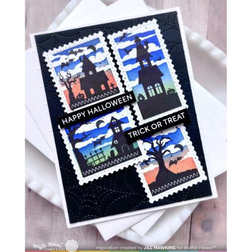 Waffle Flower - Postage Collage Haunted House Silhouette Stamp Set