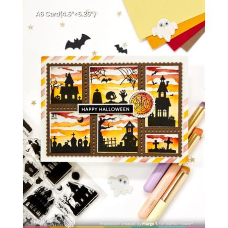 Waffle Flower - Postage Collage Haunted House Silhouette Stamp Set
