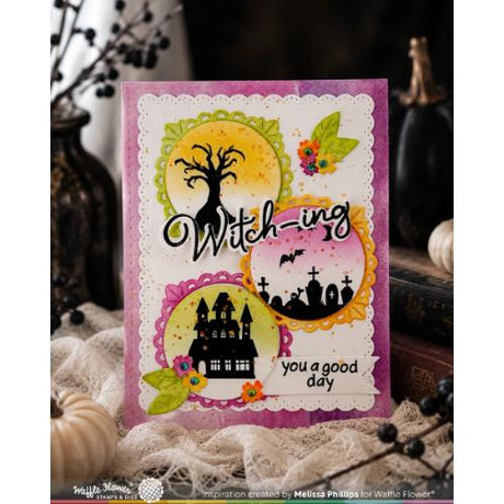 Waffle Flower - Postage Collage Haunted House Silhouette Stamp Set