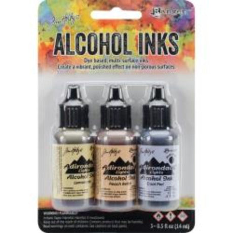 Tim Holtz Alcohol Ink .5oz 3/Pkg Wildflowers-Lemonade/Peach Bellini/Peri - Krafters Cart