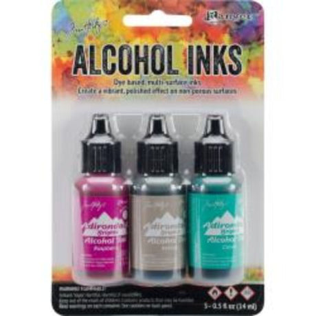 Tim Holtz Alcohol Ink .5oz 3/Pkg Valley Trail-Raspberry/Pebble/Clover - Krafters Cart