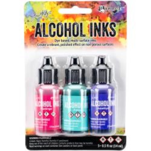 Tim Holtz Alcohol Ink .5oz 3/Pkg Beach Deco-Flamingo/Patina/Amethyst - Krafters Cart