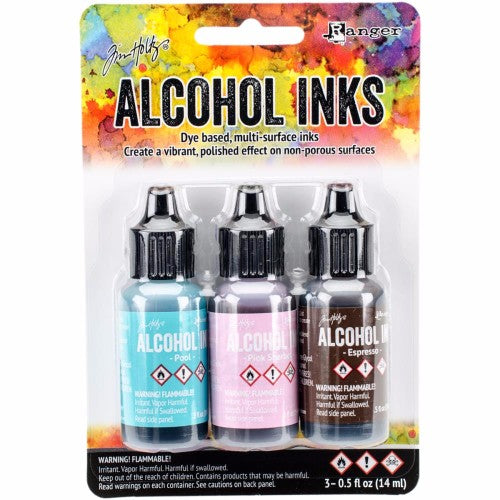 Tim Holtz Alcohol Ink .5oz 3/Pkg Retro Cafe-Pool/Pink Sherbert/Espresso