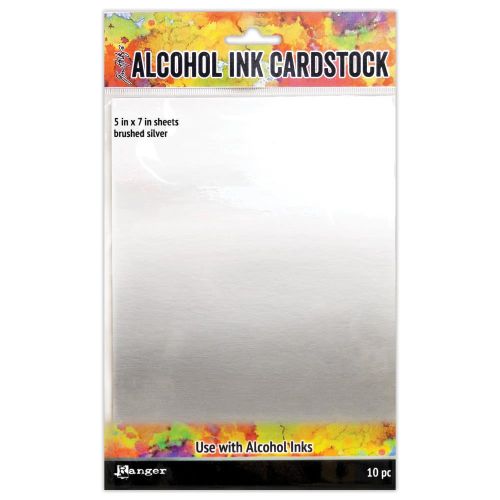 Tim Holtz Alcohol Ink Cardstock 5"X7" 10/Pkg Brushed Silver