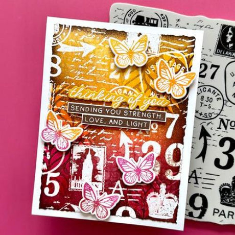 Simon Hurley create. Cling Mount Stamp 6X6-Postal Collage