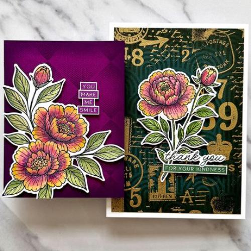Simon Hurley create. Clear Stamps 6"X9"-Sketched Peonies