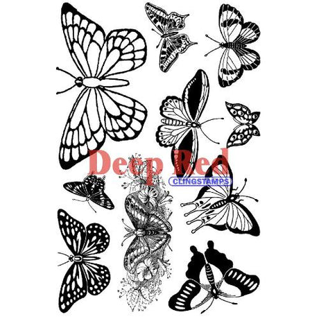 Deep Red - Butterfly Rubber Stamp Set