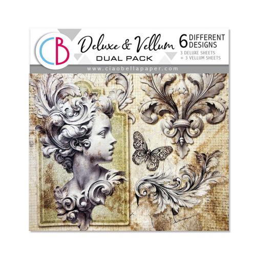 Ciao Bella Typographic 6x6 Inch Deluxe Paper Pearl Copper & Vellum Dual Pack Mixed (6pcs) (CBXQ008)