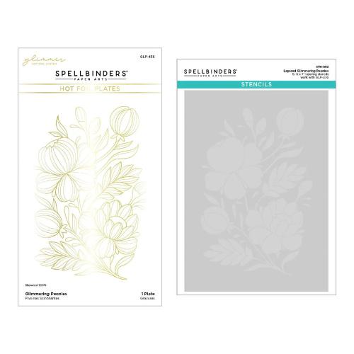 Spellbinders - Glimmering Peonies Glimmer Plate and Stencil Bundle