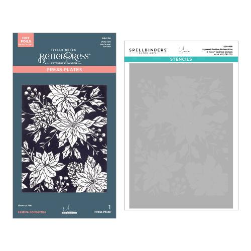 Spellbinder - Festive Poinsettias BetterPress and Stencil Bundle from the Amaryllis Christmas Collection by Yana Smakula