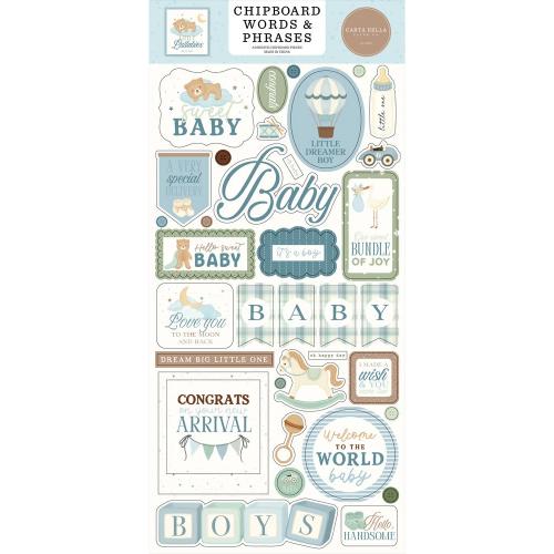 Carta Bella Little Lullabies Baby Boy Chipboard Words & Phrases (CBLUB485022) - Postage as per Actual