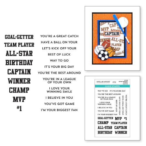 Spellbinders - All-Star Sentiments Clear Stamp Set by Justine Dvorak