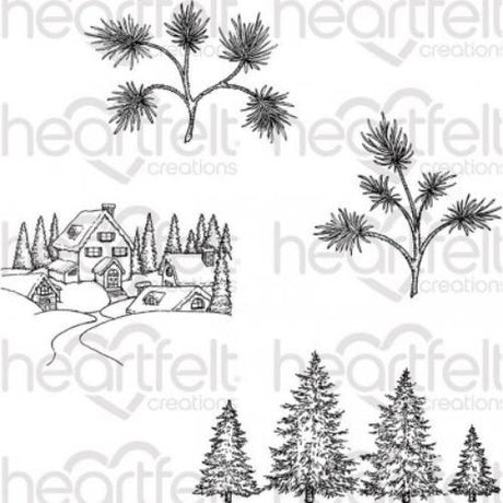 Heartfelt Creations - Snowy Pine Village Stamp HCPC-3837