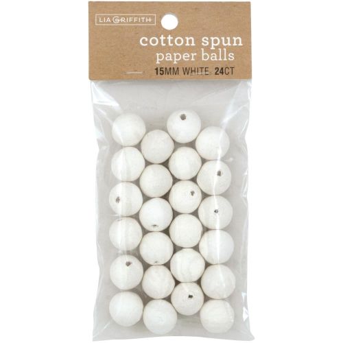 Cotton Spun Paper Balls 15mm 24/Pkg White