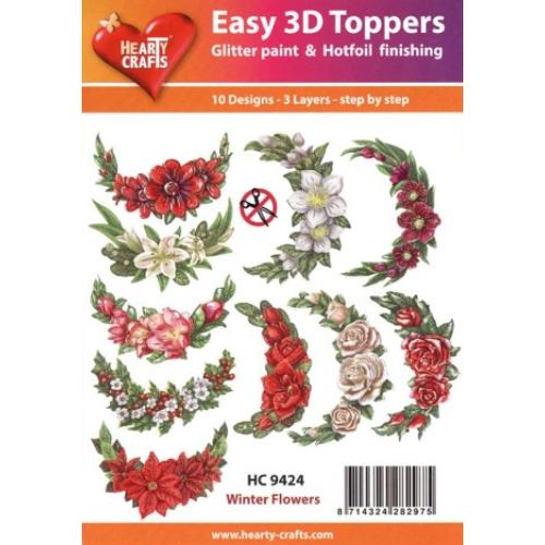 Hearty Crafts - WInter Flowers Glitter Paint & Hotfoil Finishing 3D Toppers (HC-9424)