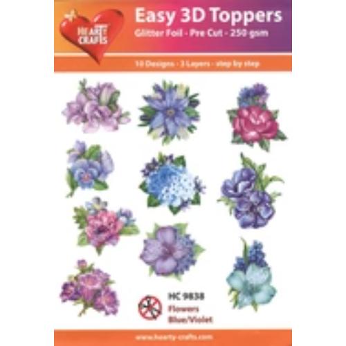Hearty Crafts - Flowers Blue/Violet Glitter Foil 3D Toppers (HC-9838)