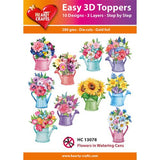 Hearty Crafts - Flowers In Watering Cans Gold Foil 3D Toppers (HC-13078)